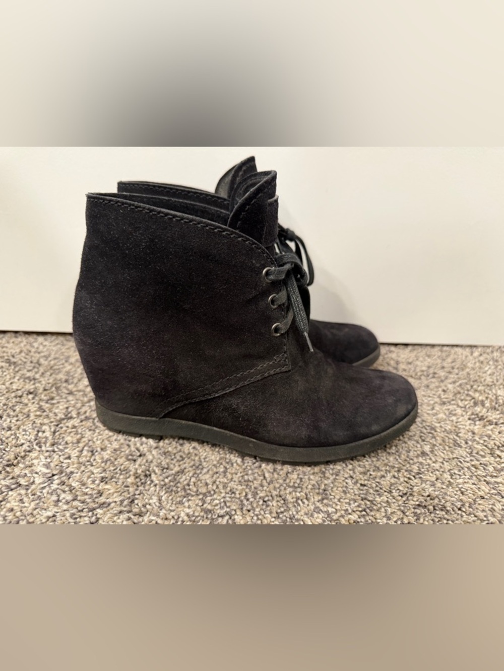 Prada black suede lace-up wedge ankle boots 35.5